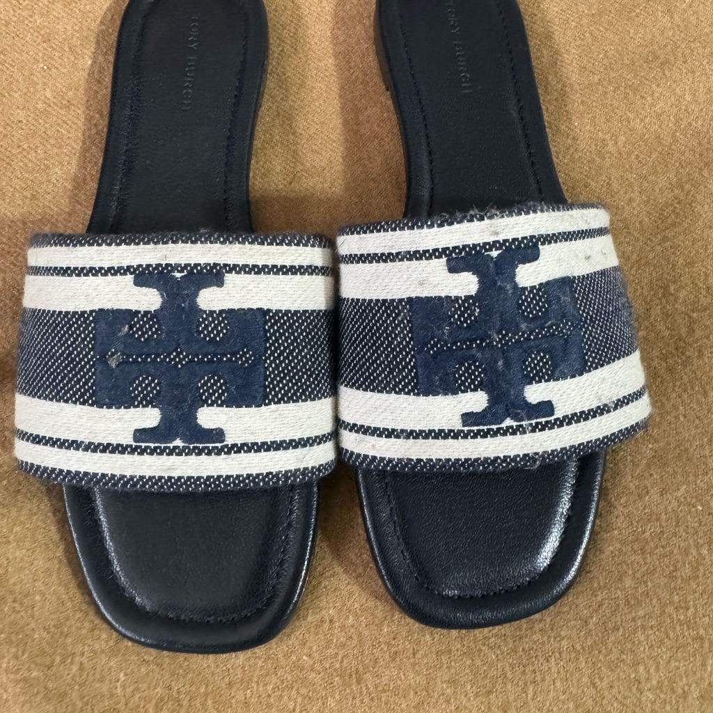 Tory Burch Logo Jacquard Slide Blue Size 6 Women